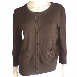 Brown Cable & Gauge Button Up Sweater W/ Bows Size Medium